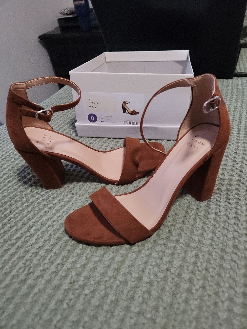 Women’s Brown Suede Block Heel Sandals with Ankle Strap